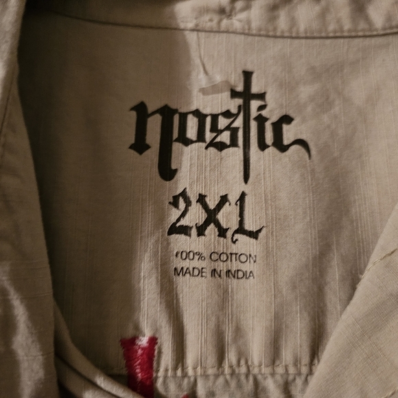 Nostic Angel Wings Embroidered Button Down Beige Red Shirt Seeing Eye - Picture 5 of 8